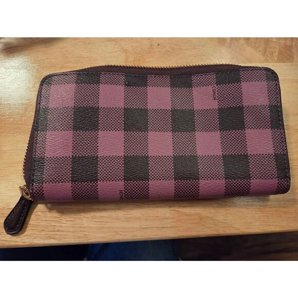 Coach Gingham Purple Black Zip Around Wallet - Picture 3 of 3
